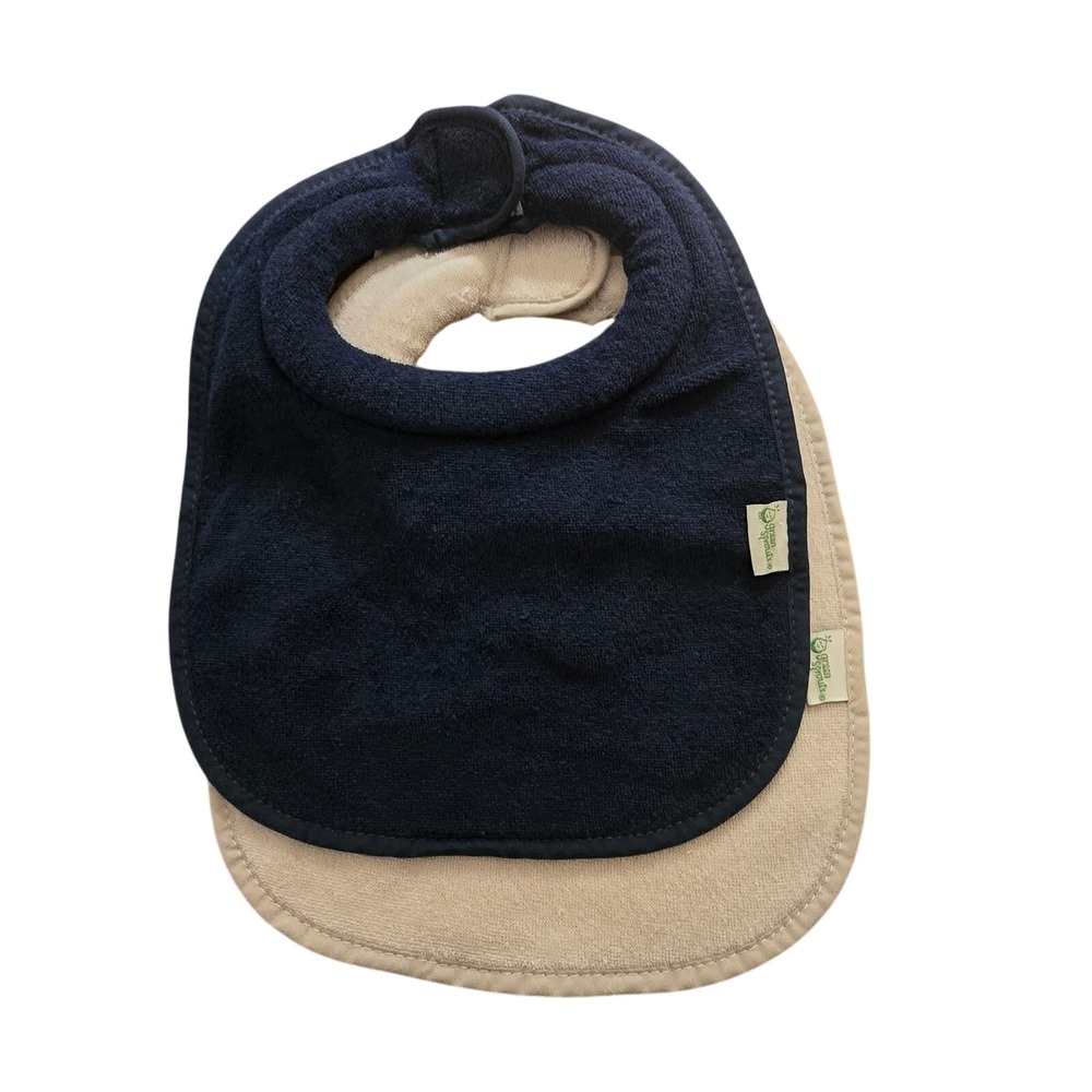 Green Sprouts Stay-Dry Bibs 2 Pack Navy Beige Terry Cloth 0-6 Months Waterproof